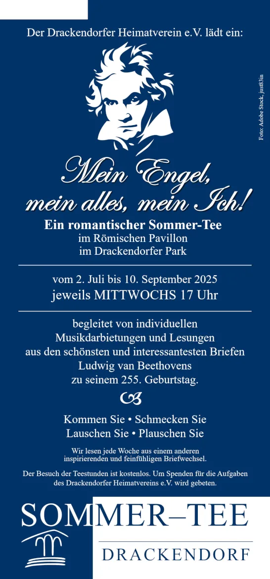 2025_teestunde Flyer zur wöchentlichen Lesung im römischen Pavillon